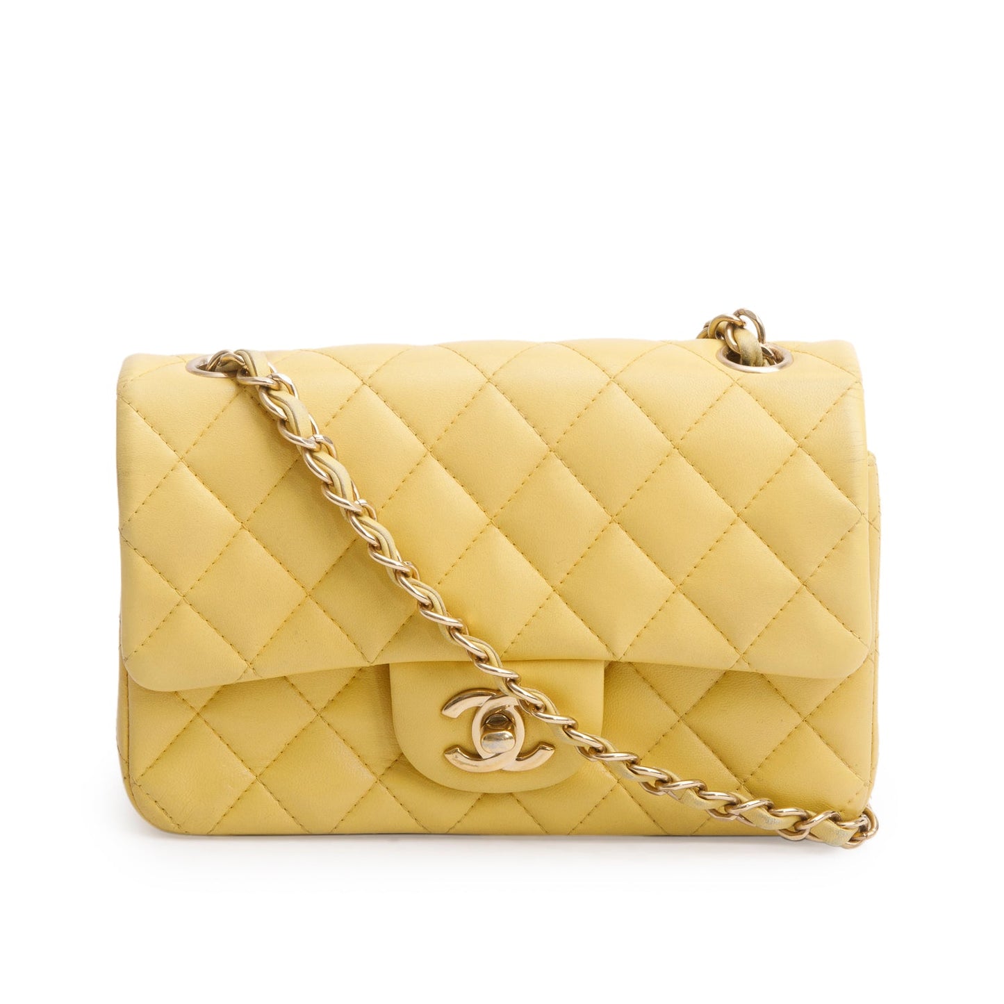 Chanel Yellow Quilted Lambskin Leather Classic Mini Rectangular Flap Bag
