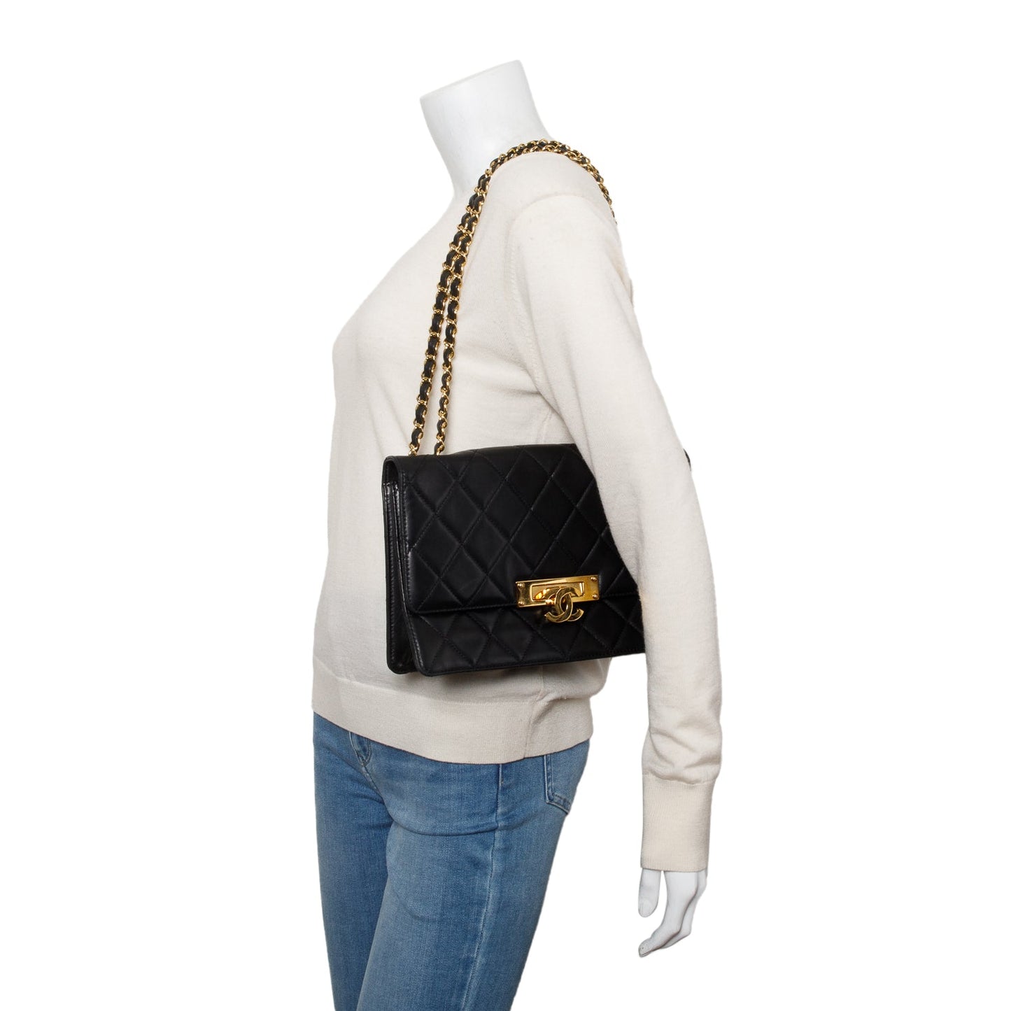 Chanel Beige Lambskin Leather Large Golden Class Flap Bag