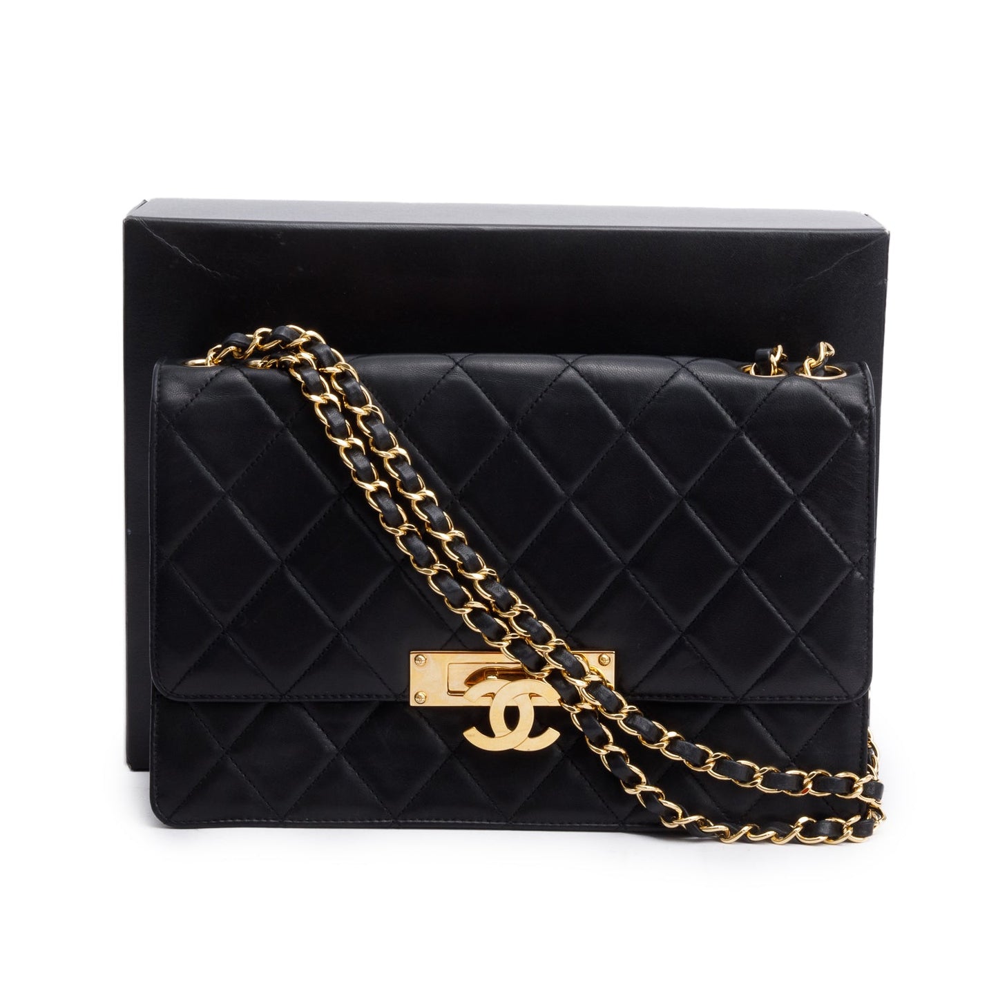 Chanel Beige Lambskin Leather Large Golden Class Flap Bag