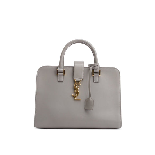 Saint Laurent Grey Calfskin Leather Small  Cabas Tote Bag