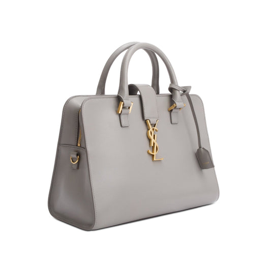 Saint Laurent Grey Calfskin Leather Small  Cabas Tote Bag