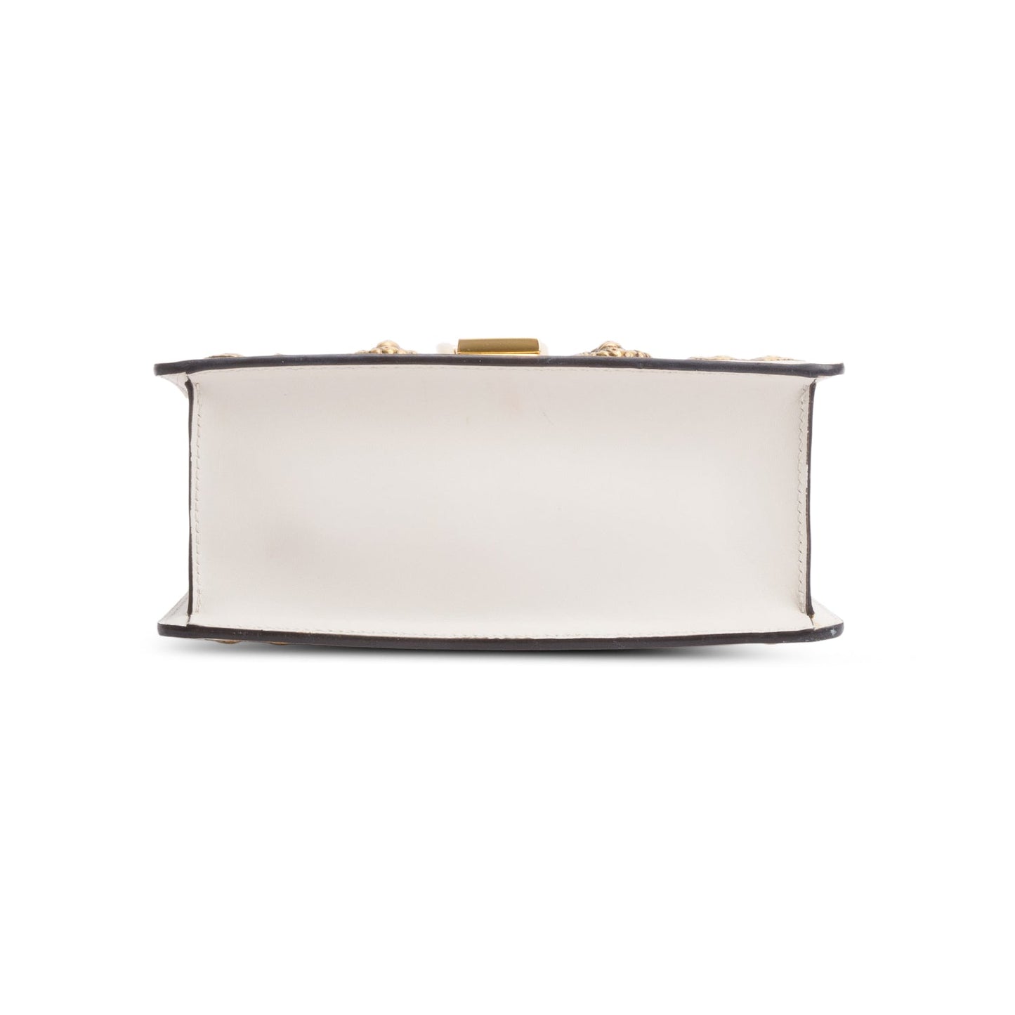 Gucci White Calfskin Leather Web Animal Studs Mini Sylvie Top Handle Bag