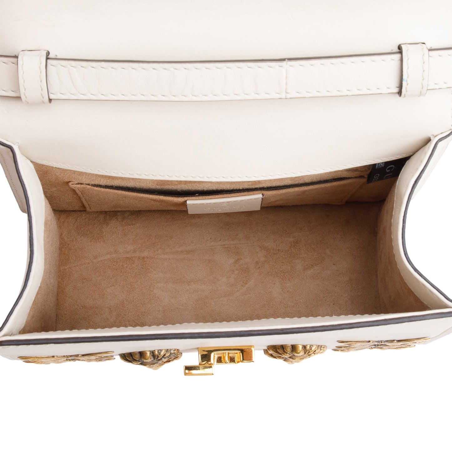 Gucci White Calfskin Leather Web Animal Studs Mini Sylvie Top Handle Bag