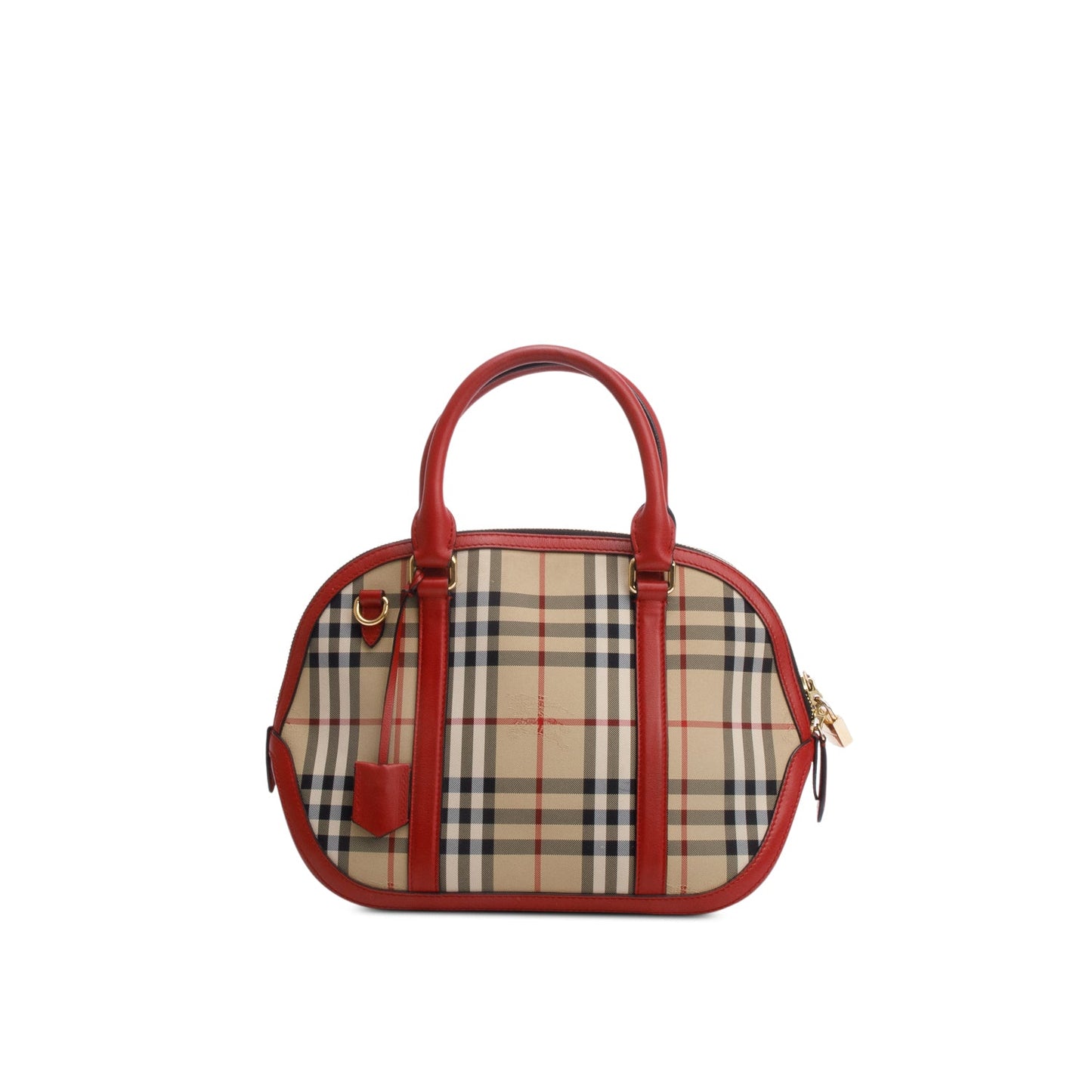 Burberry House Check Red Leather Trim Small Orchard Bowling Bag