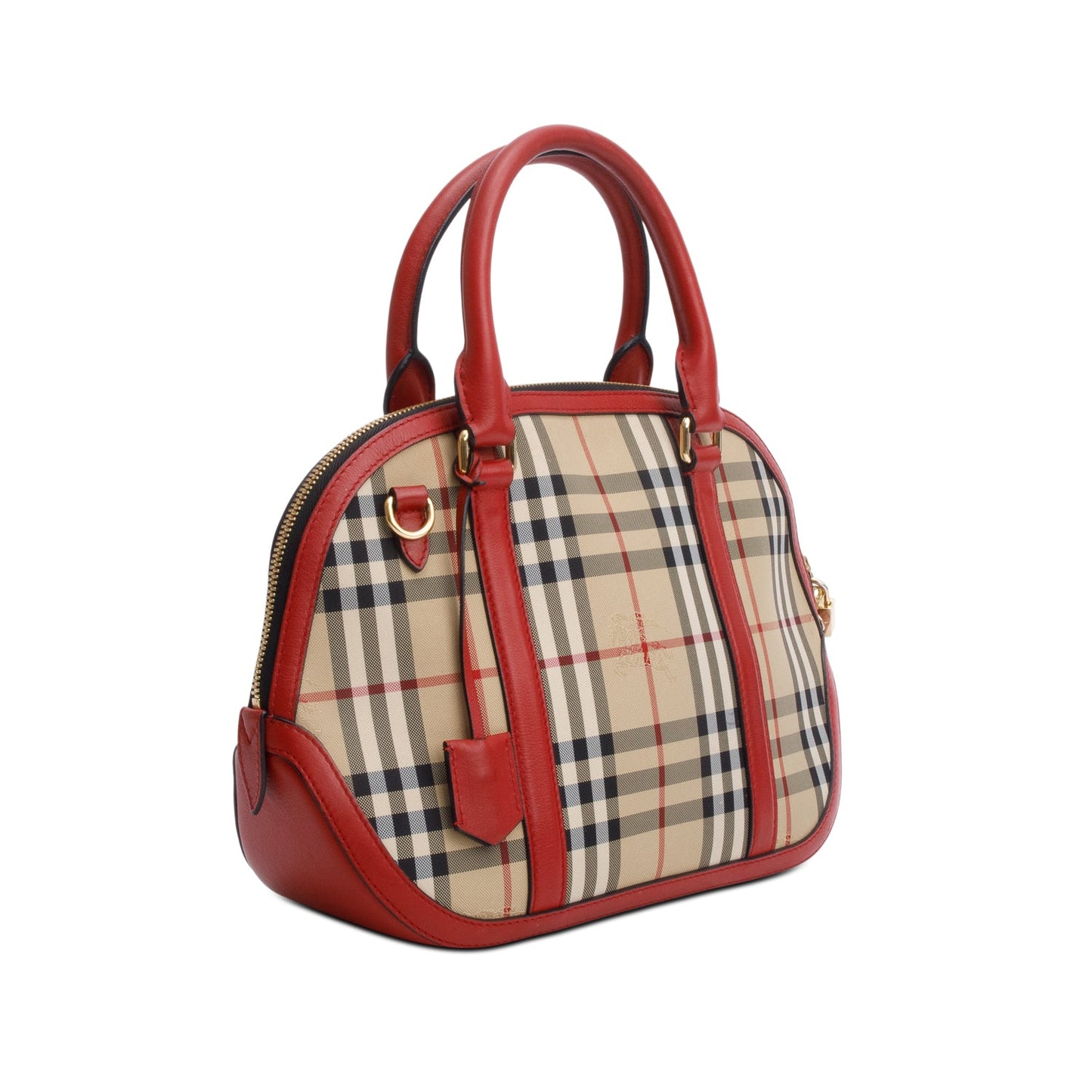 Burberry House Check Red Leather Trim Small Orchard Bowling Bag