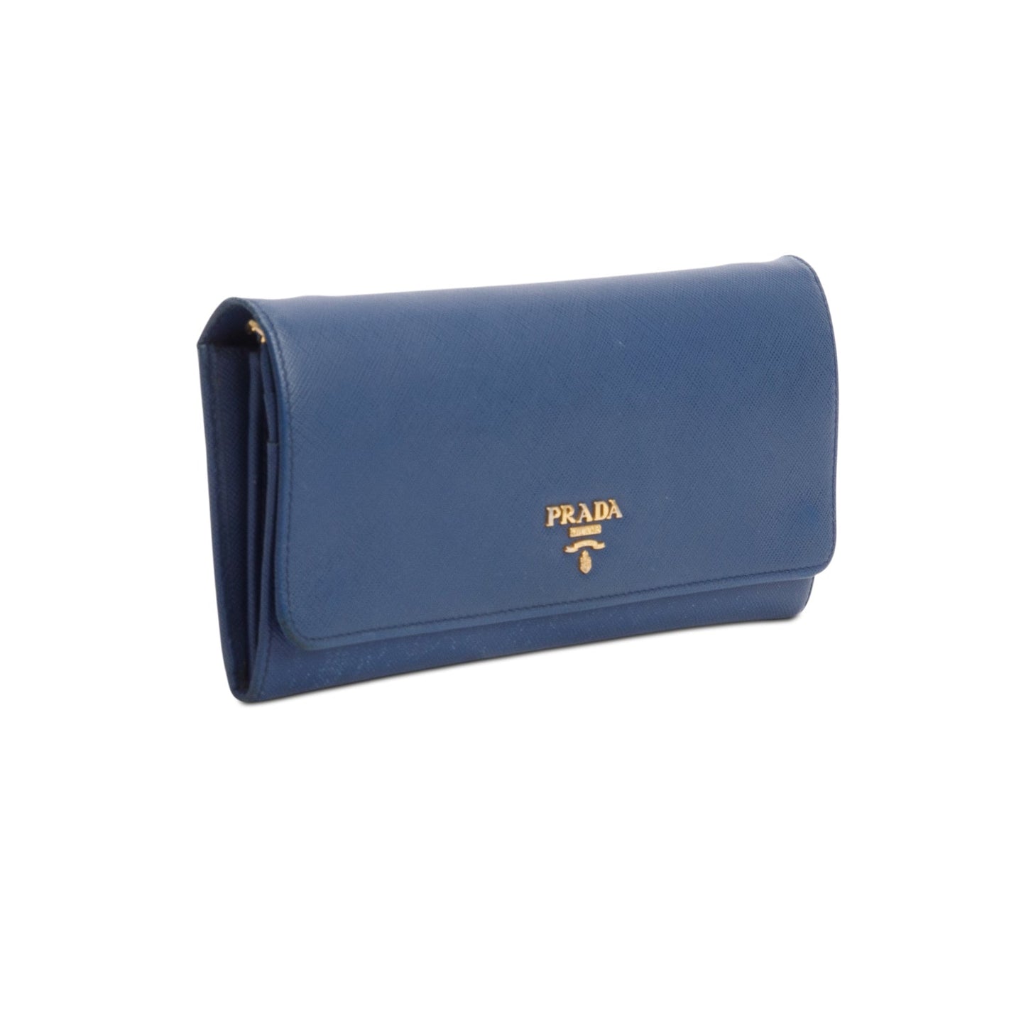 Prada Blue Saffiano Metal Continental Wallet on Chain