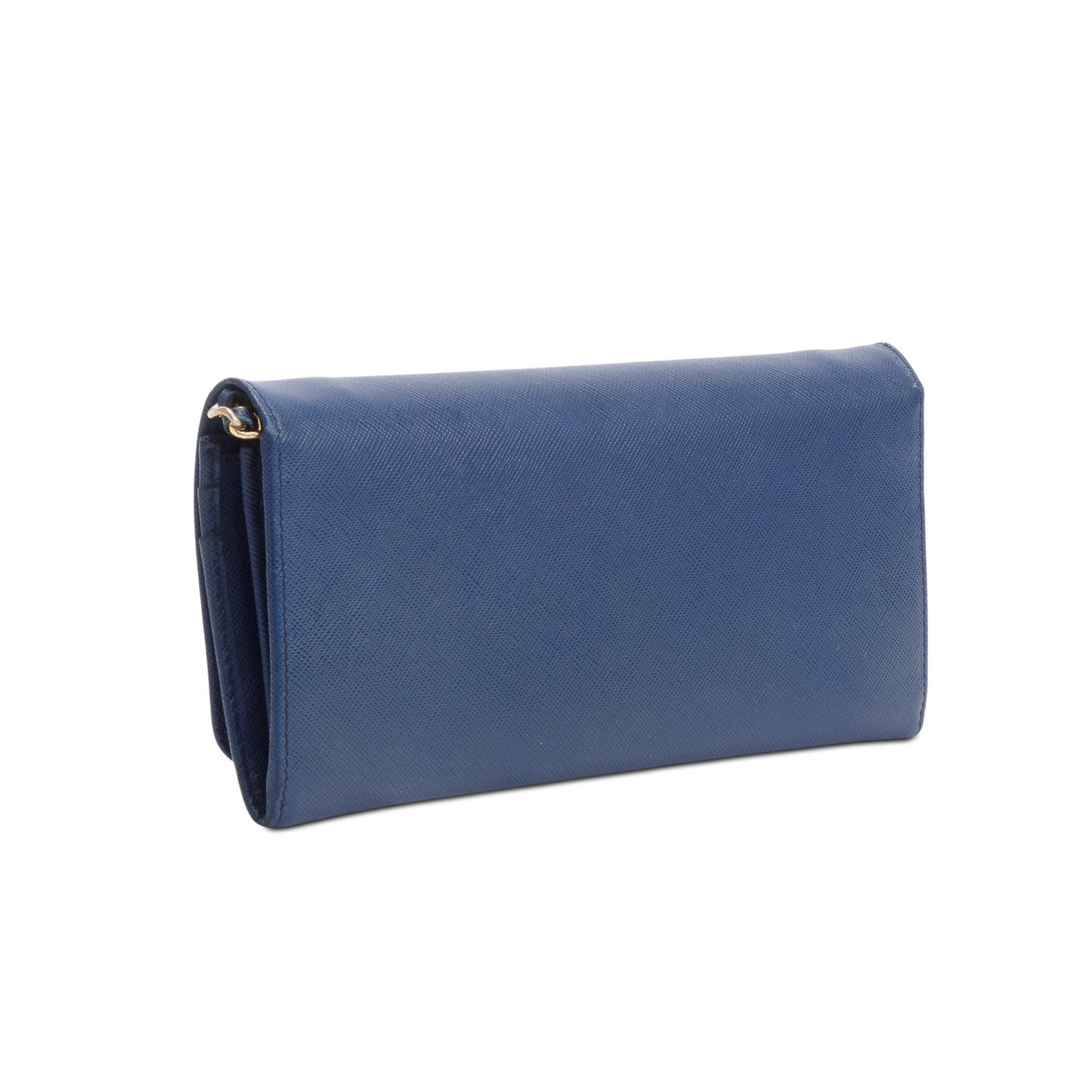 Prada Blue Saffiano Metal Continental Wallet on Chain