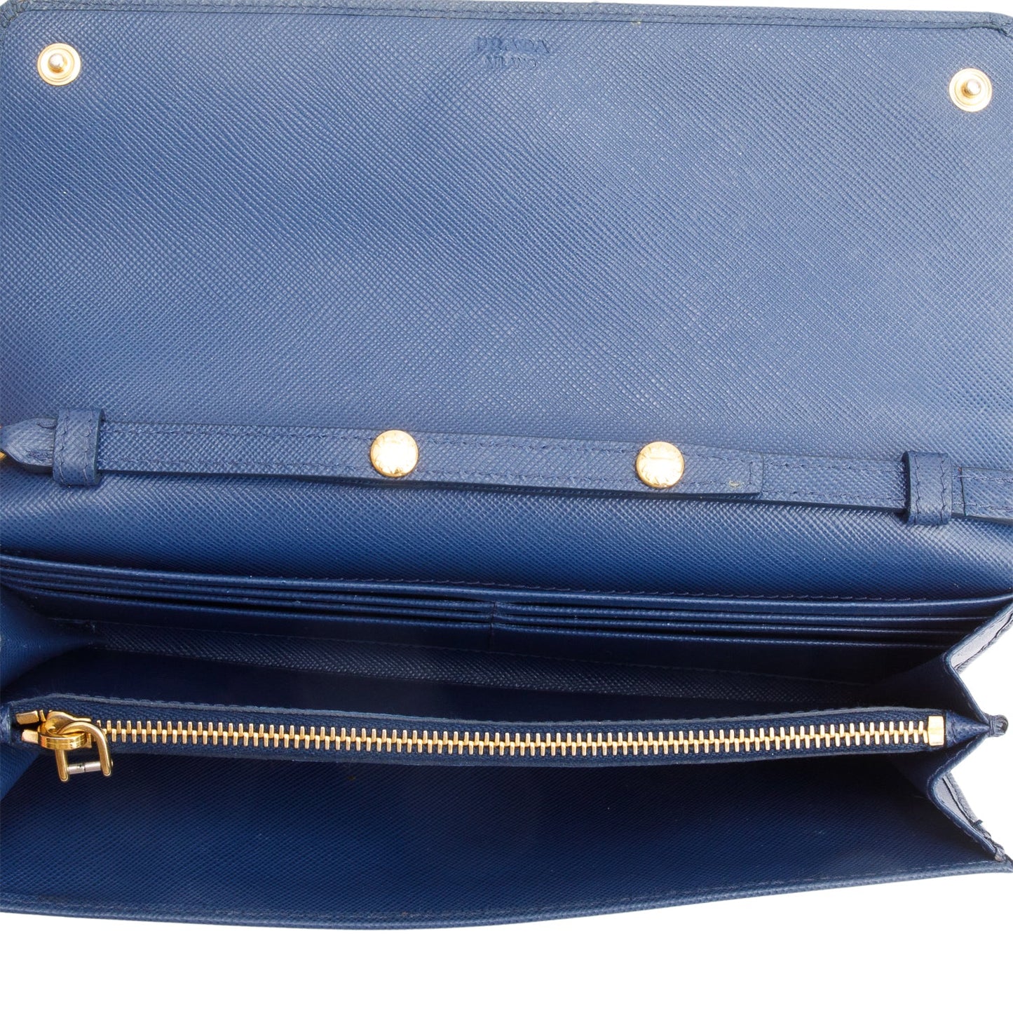 Prada Blue Saffiano Metal Continental Wallet on Chain