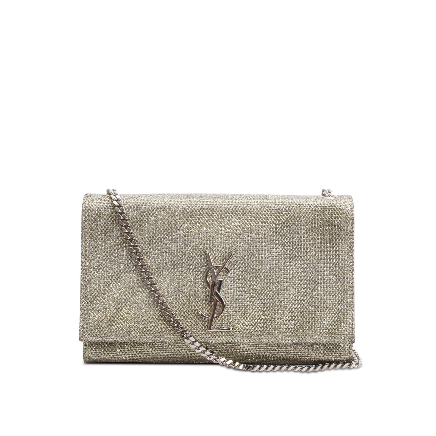 Saint Laurent Metallic Grey Glitter Canvas Medium Kate Bag