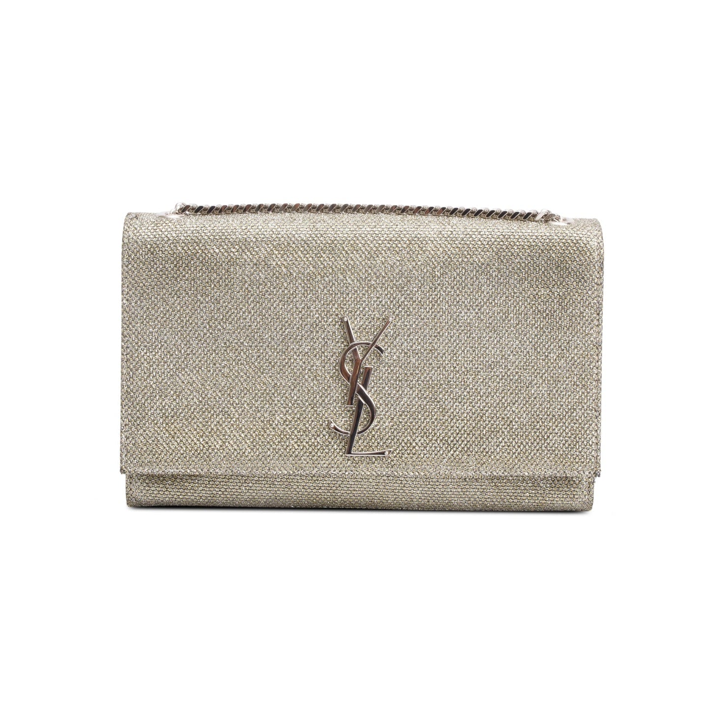 Saint Laurent Metallic Grey Glitter Canvas Medium Kate Bag