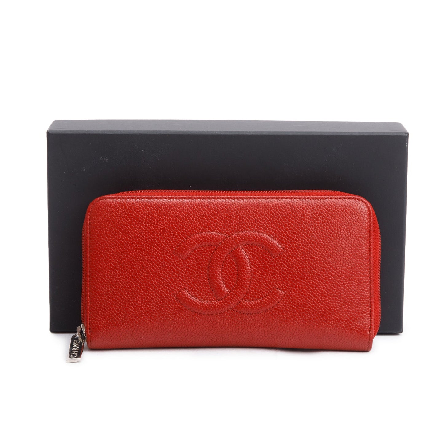 Chanel Red Caviar Leather Timeless CC Continental Zip Wallet