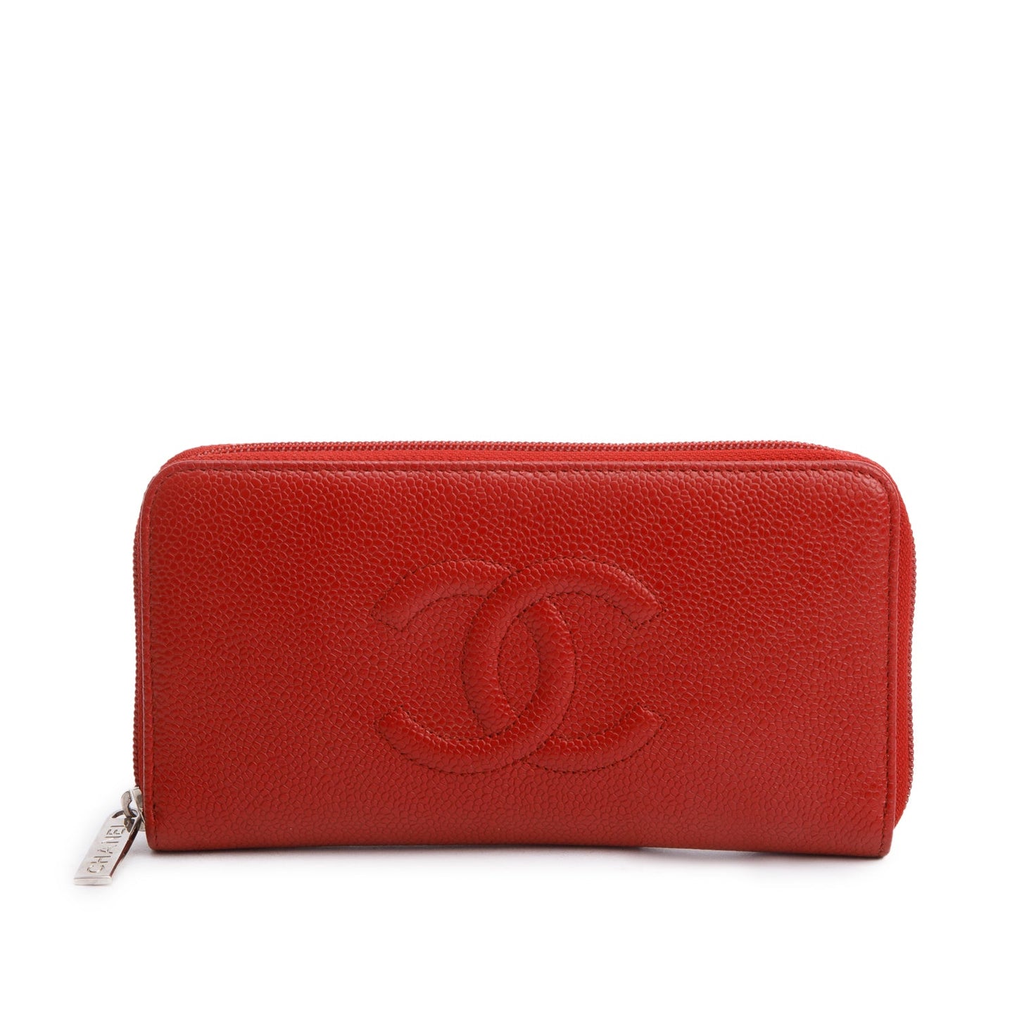 Chanel Red Caviar Leather Timeless CC Continental Zip Wallet