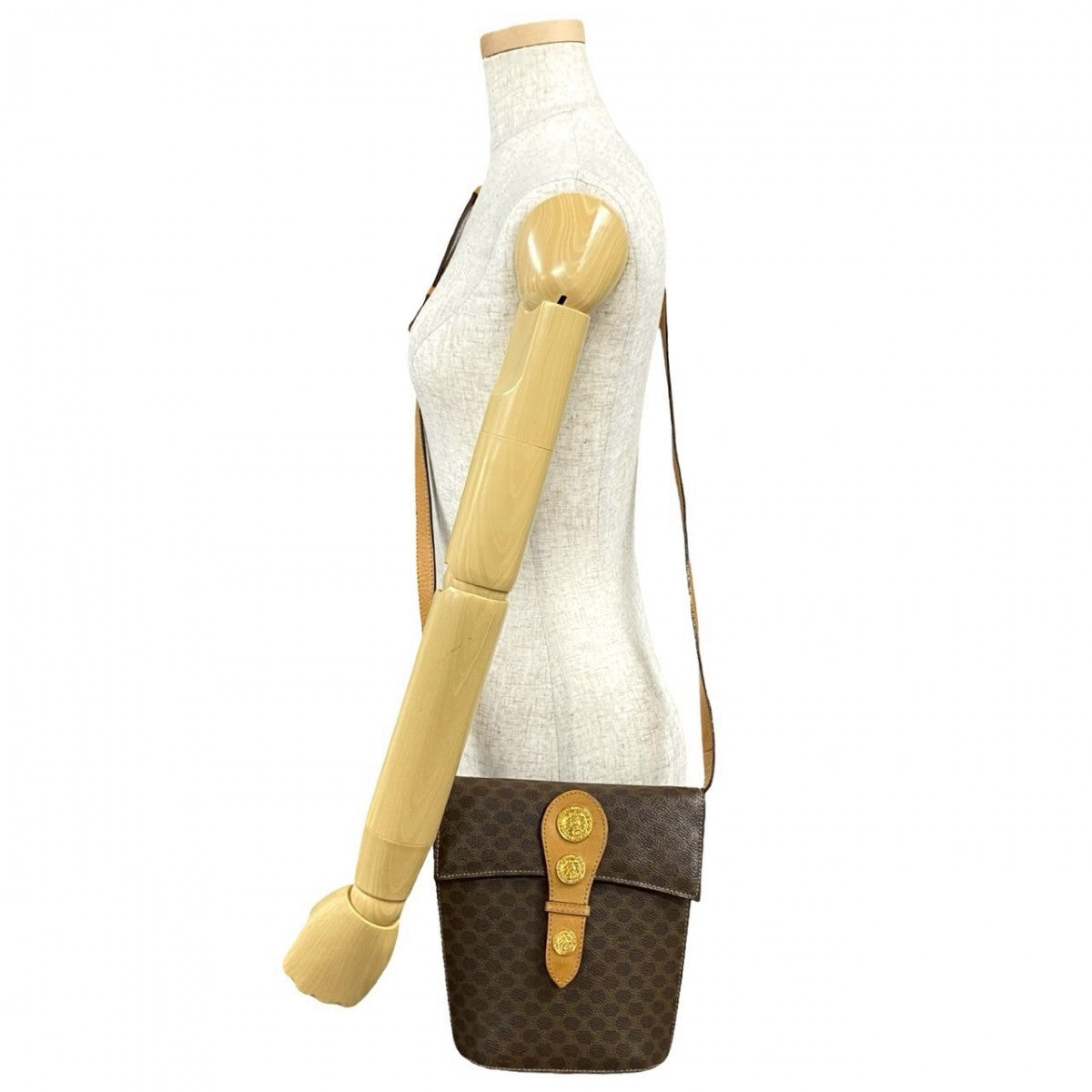 CELINE Shoulder Bag Leather, PVC Brown Macadam Blason Triomphe Pattern Medal Coin Motif Metal Women