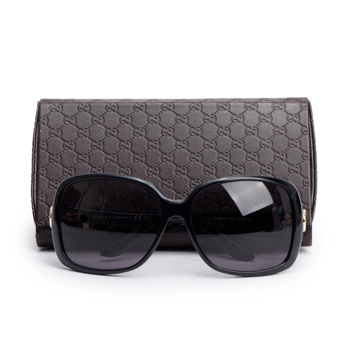 Gucci GG03166/S Black Acetate Web Interlocking G Accent Oversize Square Sunglasses