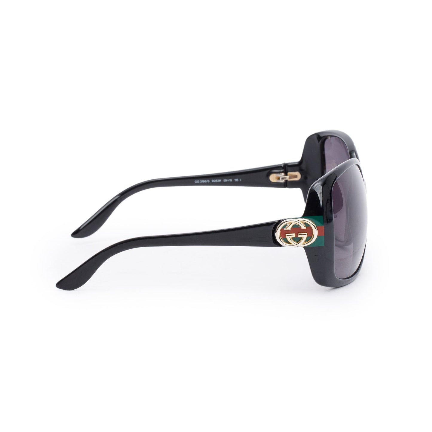 Gucci GG03166/S Black Acetate Web Interlocking G Accent Oversize Square Sunglasses