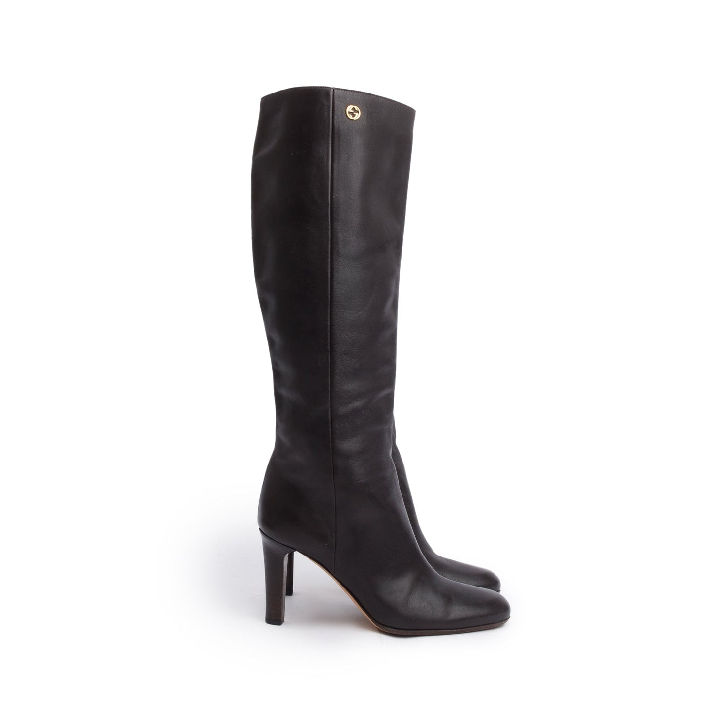 Gucci Brown Leather Knee-High Interlocking G Riding Boots, Size 37.5