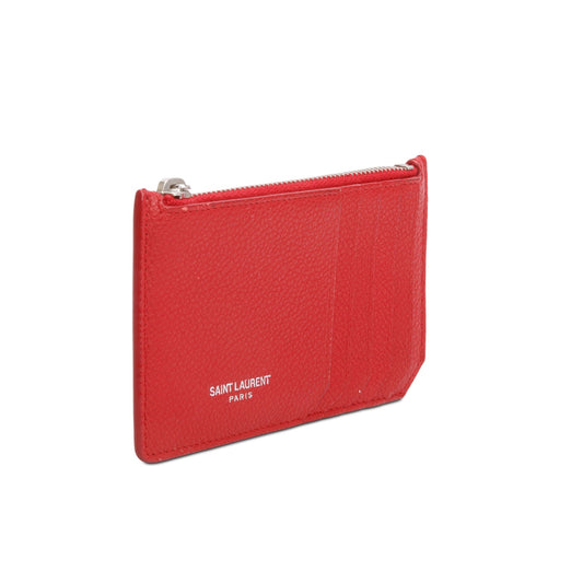 Saint Laurent Red Calfskin Leather Paris Fragments Zipped Card Case