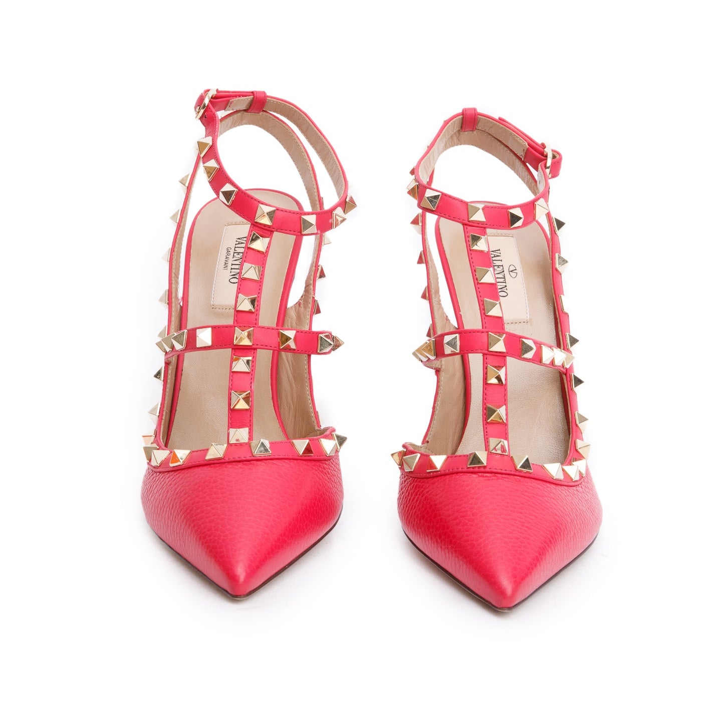 Valentino Red Leather Rockstud Ankle Strap Pumps, Size 41