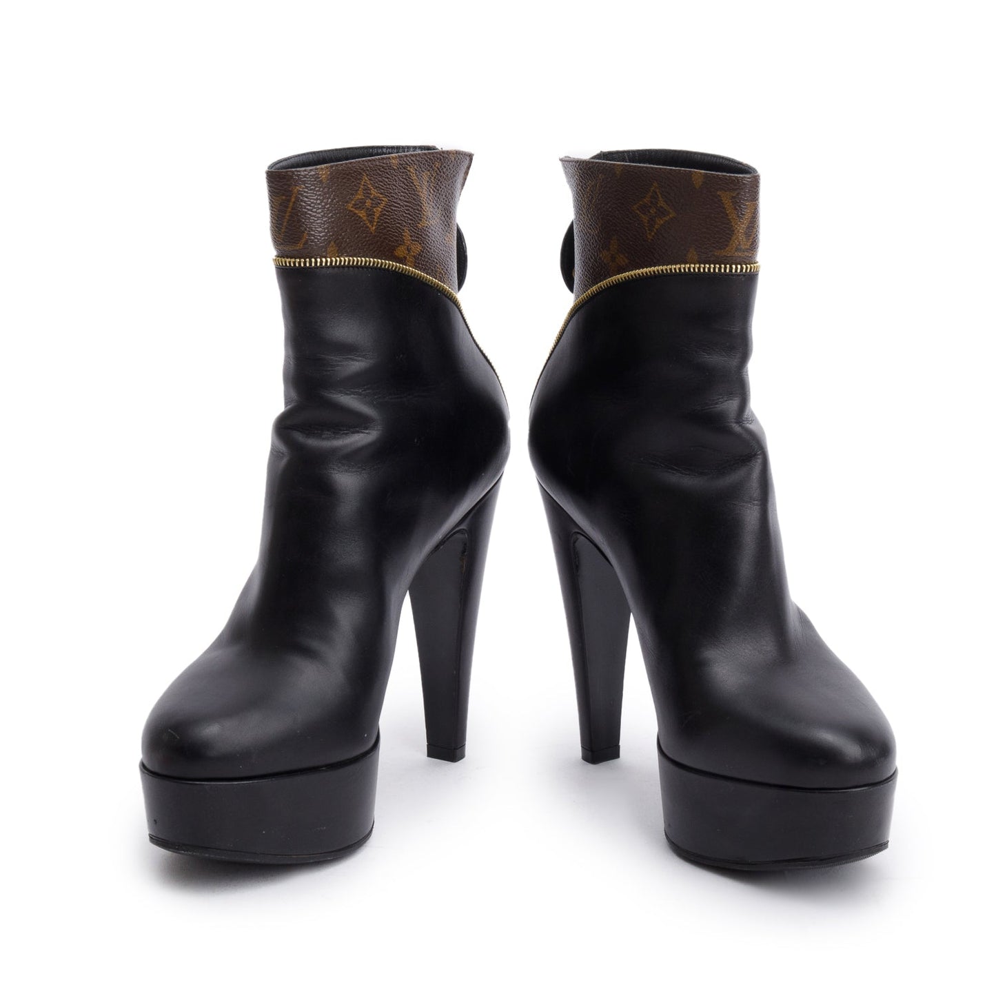 Louis Vuitton 2022 Black Leather Monogram Afterglow Platform Ankle Boots, Size 38