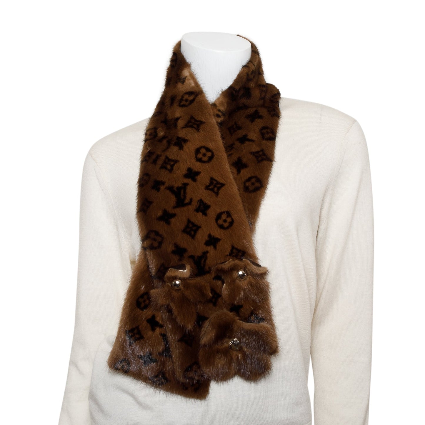 Louis Vuitton Brown Monogram Mink Fur Fleur Stole Scarf