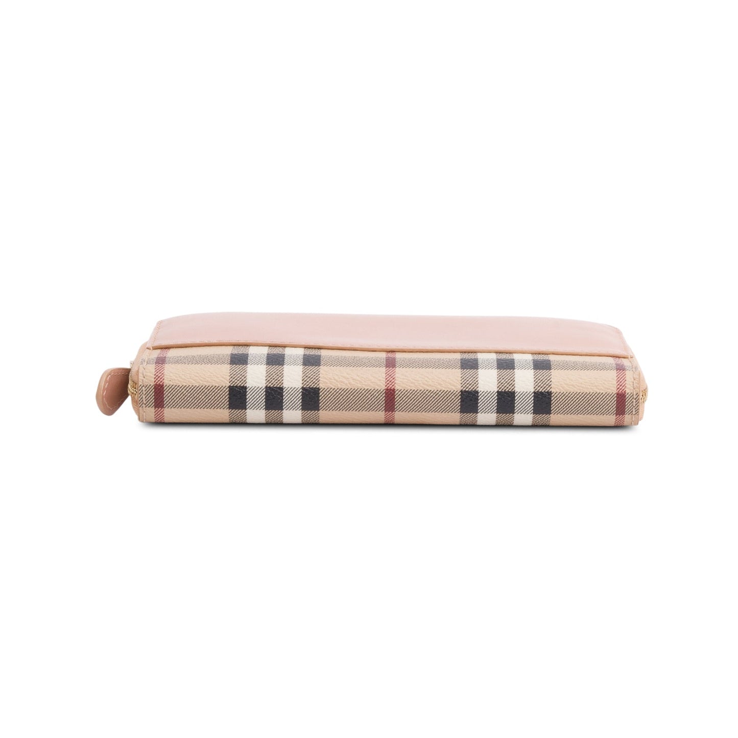 Burberry Check Canvas Pink Leather Trim Derby Continental Zip Wallet
