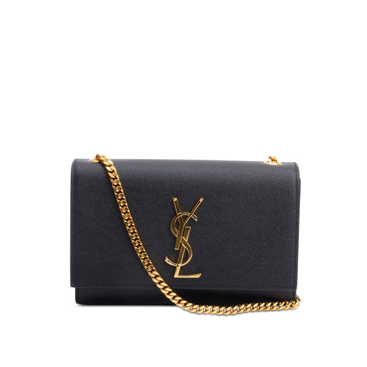 Saint Laurent 2022 Black Grain De Poudre Leather Small Monogram Kate Bag