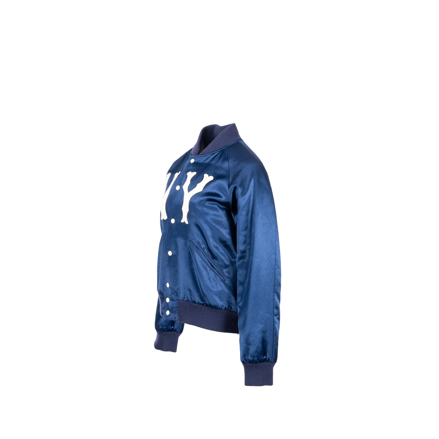 GUCCI Size 48 Yankees Bomber Jacket Satin Blue/White