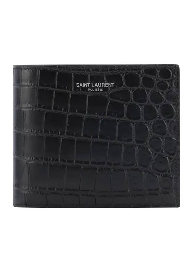 Luxury Saint Laurent Trending 2025 Crocodile Pattern Half Wallet Black