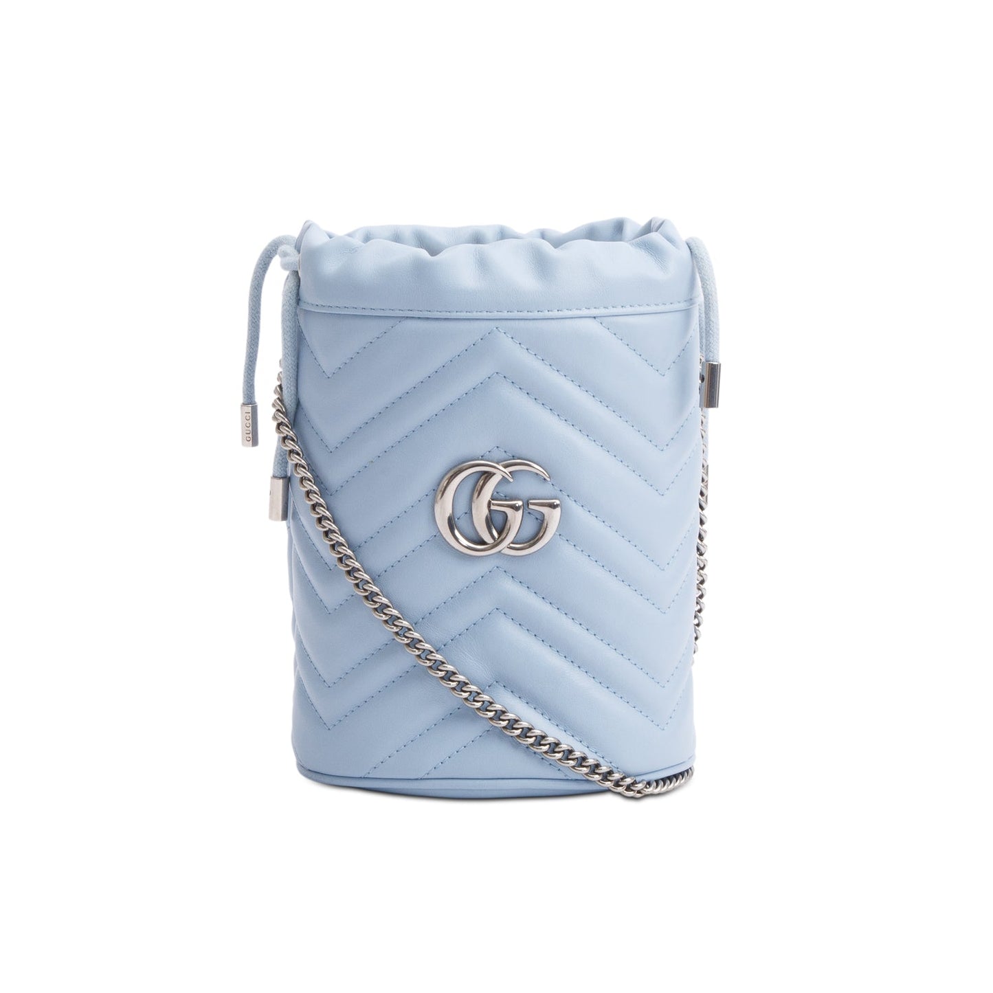 Gucci Blue Calfskin Leather GG Marmont Mini Bucket Bag