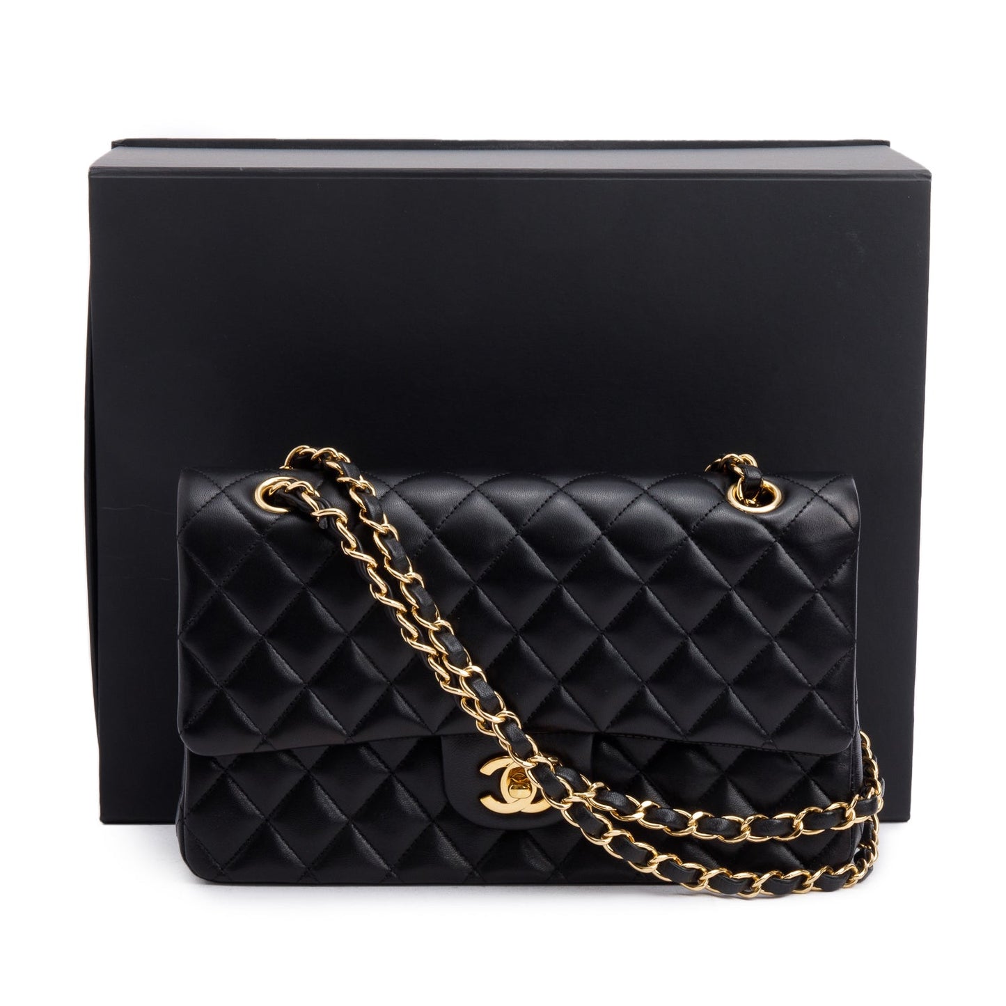 Chanel Black Quilted Lambskin Leather Classic Medium Double Flap Bag