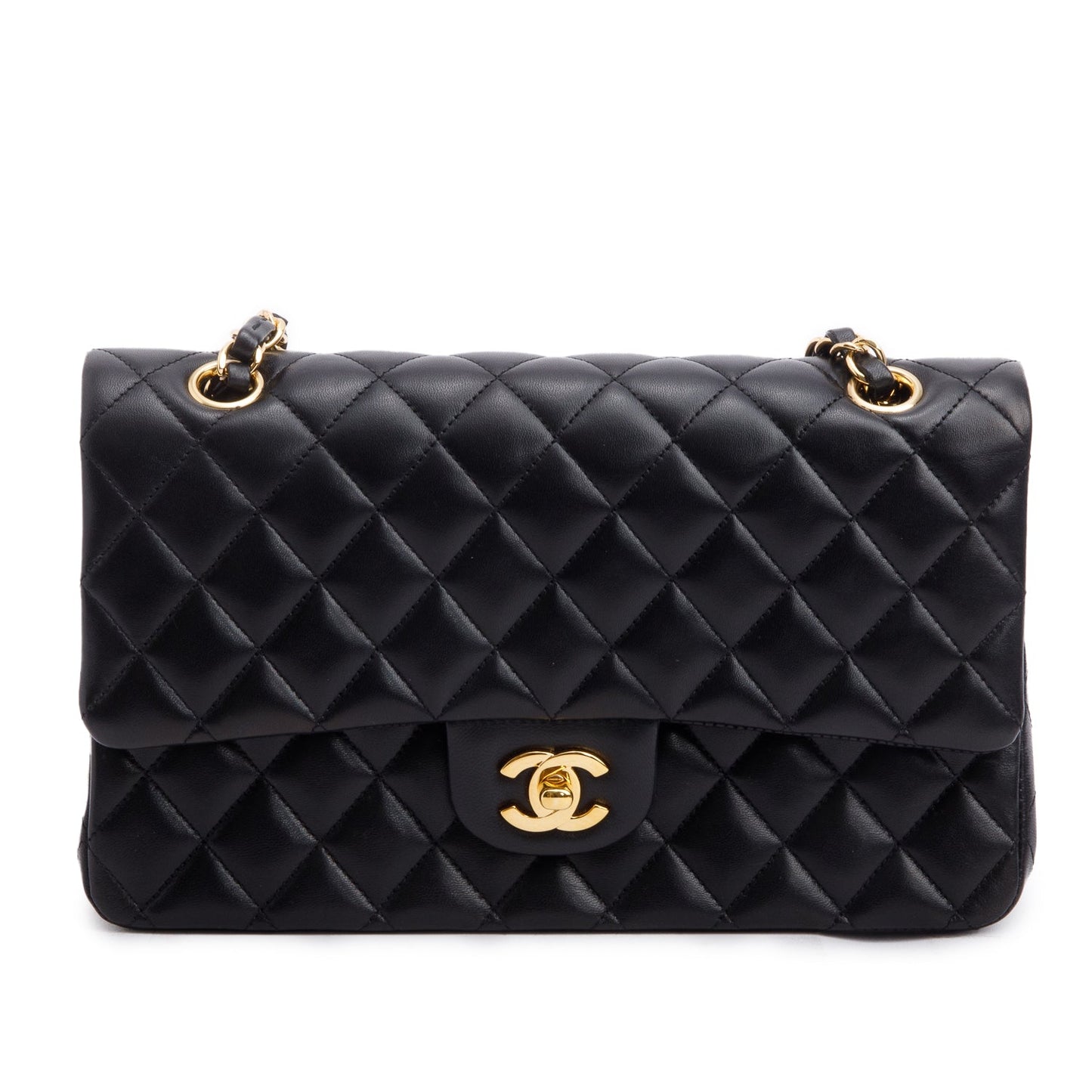 Chanel Black Quilted Lambskin Leather Classic Medium Double Flap Bag