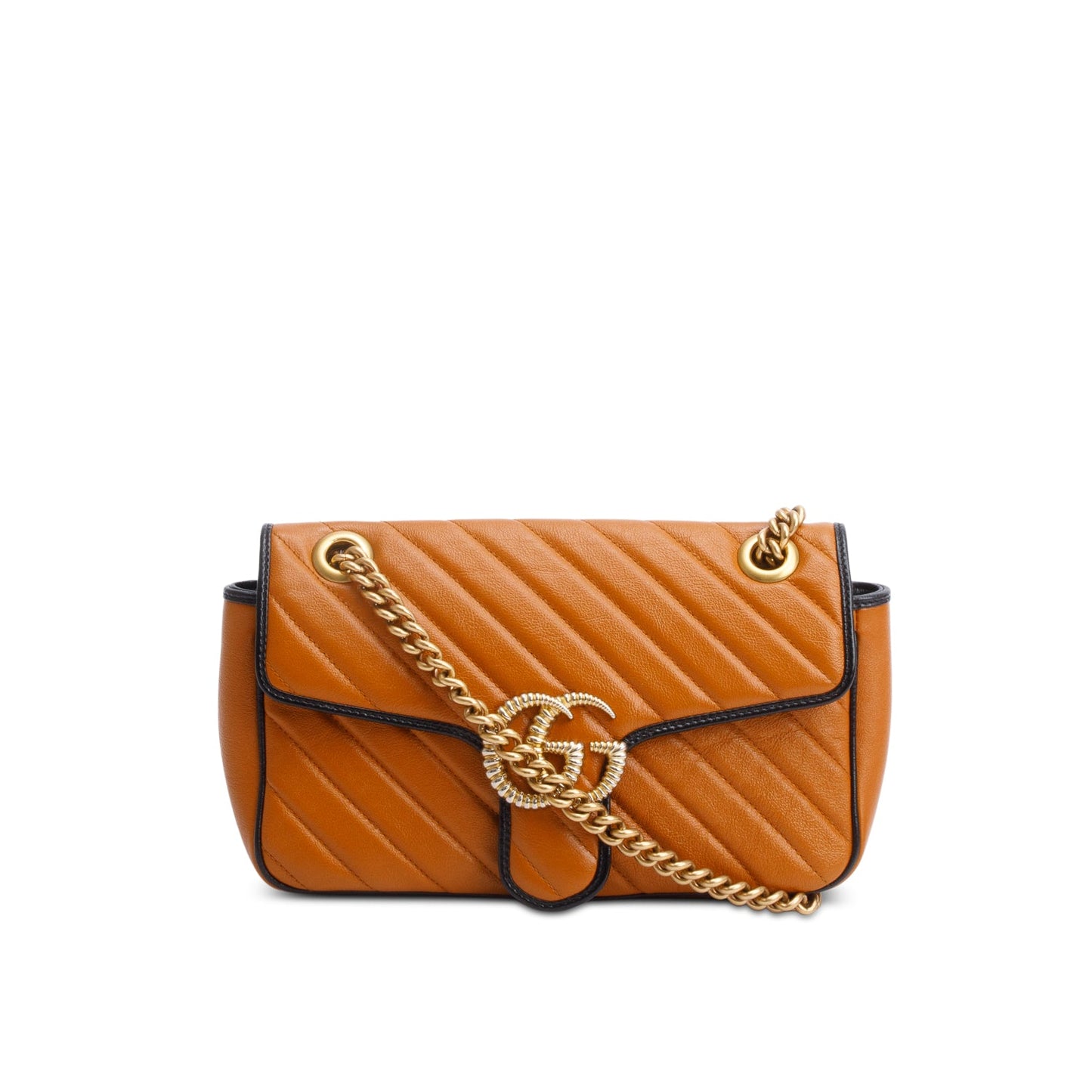 Gucci Brown/Black Trim GG Marmont Matelasse Leather Torchon Small Shoulder Bag