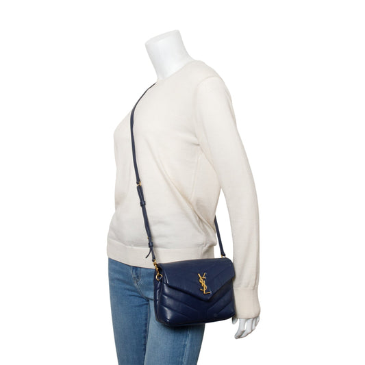 Saint Laurent Blue Monogram Matelasse Toy Loulou Crossbody Bag