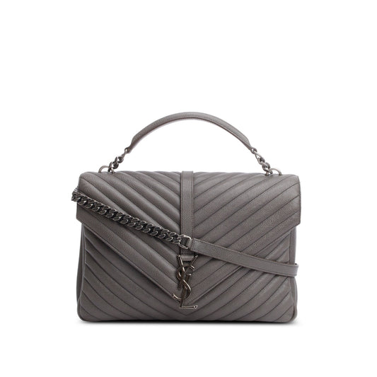 Saint Laurent Grey Leather Large Chevron College Bag