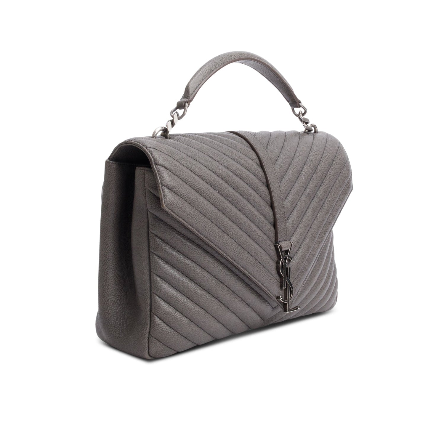 Saint Laurent Grey Leather Large Chevron College Bag