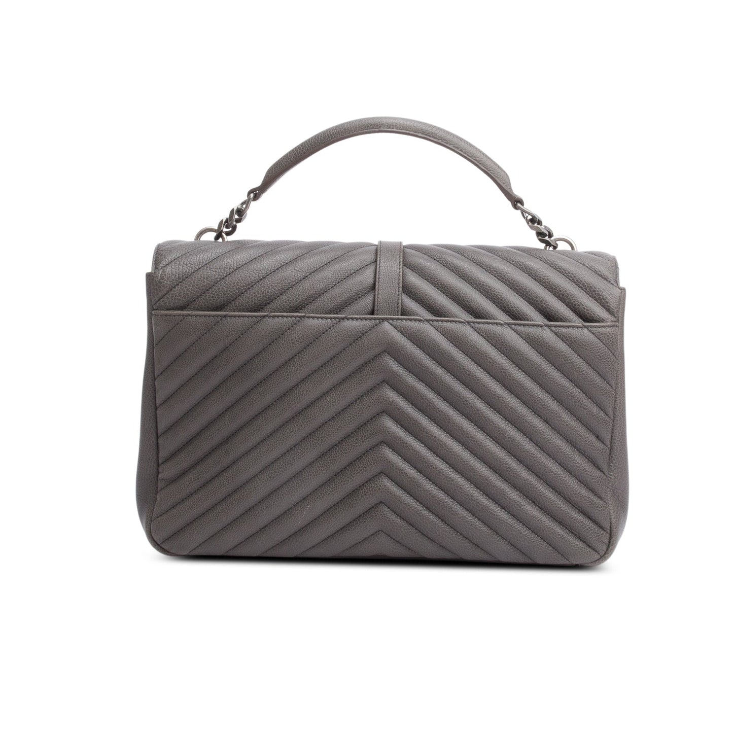 Saint Laurent Grey Leather Large Chevron College Bag