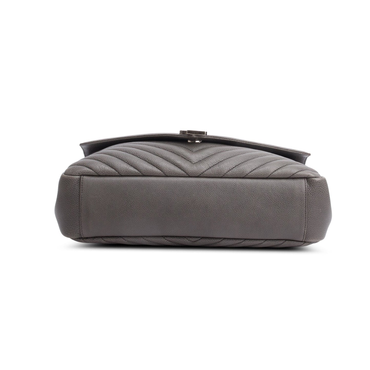 Saint Laurent Grey Leather Large Chevron College Bag