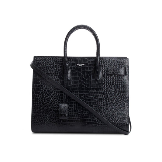 Saint Laurent Black Crocodile Embossed Calfskin Leather Small Sac De Jour