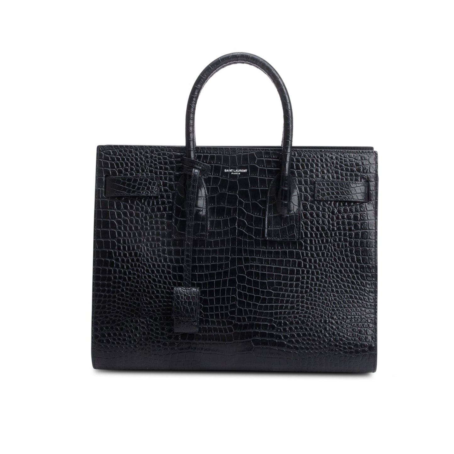 Saint Laurent Black Crocodile Embossed Calfskin Leather Small Sac De Jour