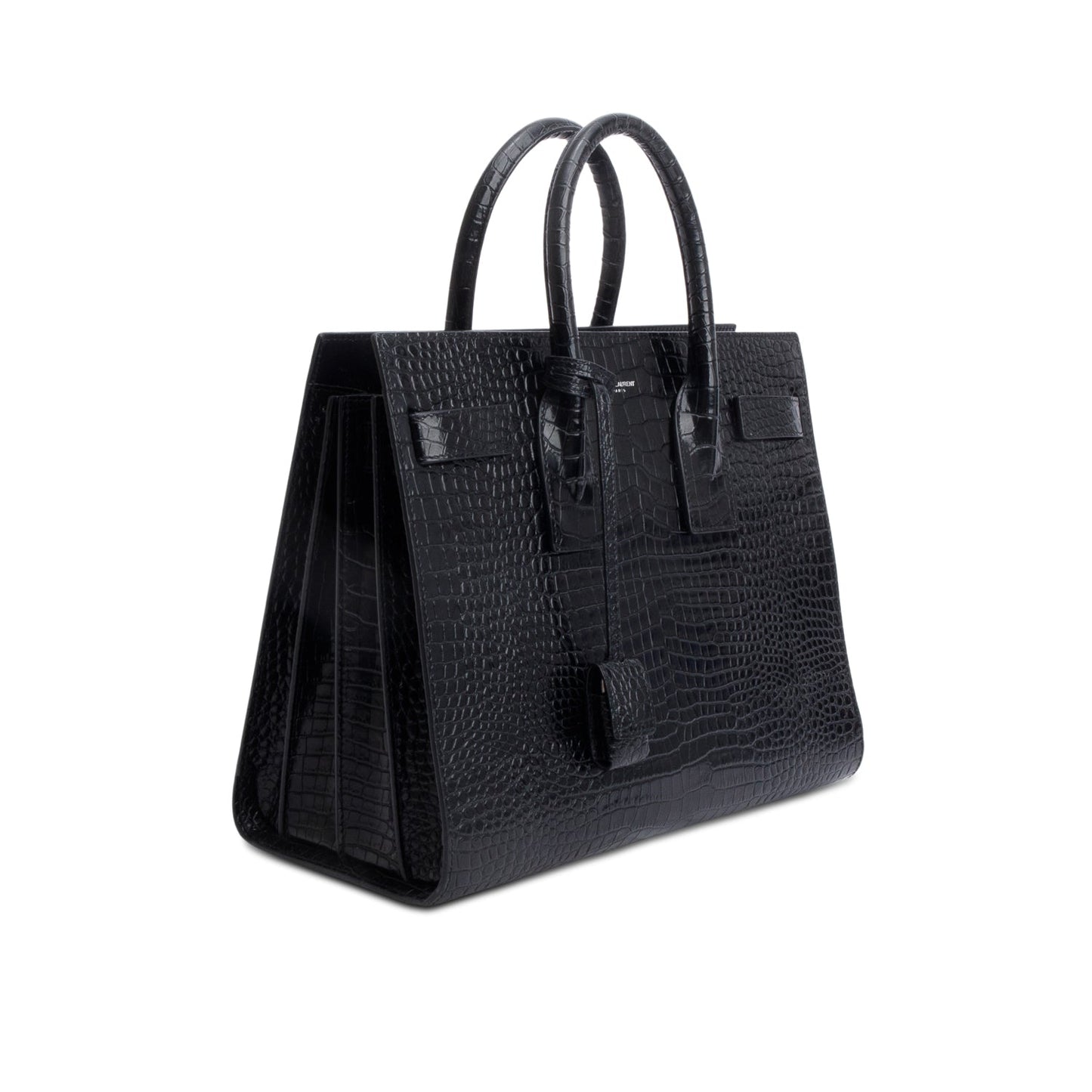 Saint Laurent Black Crocodile Embossed Calfskin Leather Small Sac De Jour