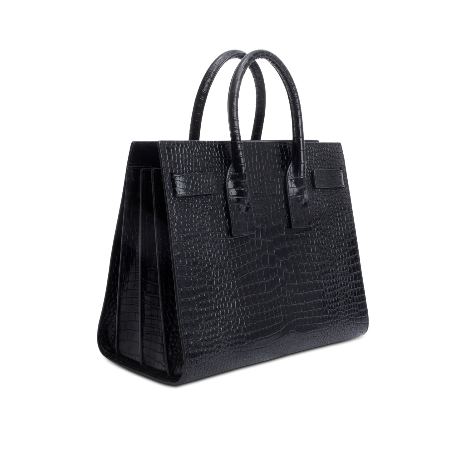Saint Laurent Black Crocodile Embossed Calfskin Leather Small Sac De Jour