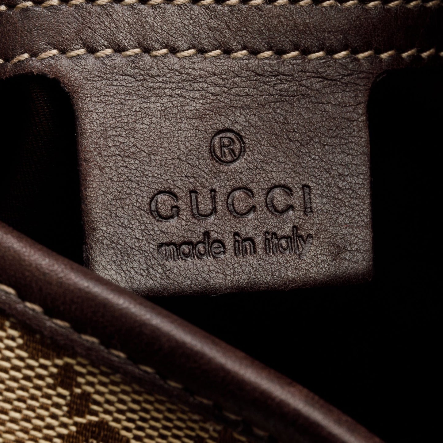Gucci GG Canvas Brown Leather Trim Medium Punch Hobo