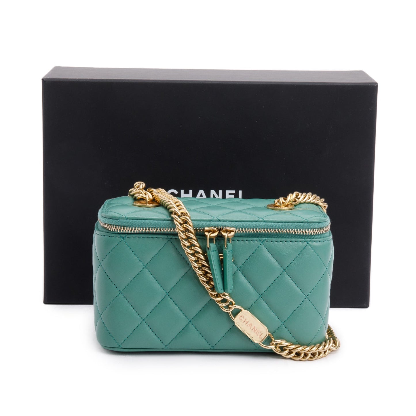 Chanel Green Quilted Lambskin Leather Small Vanity Case