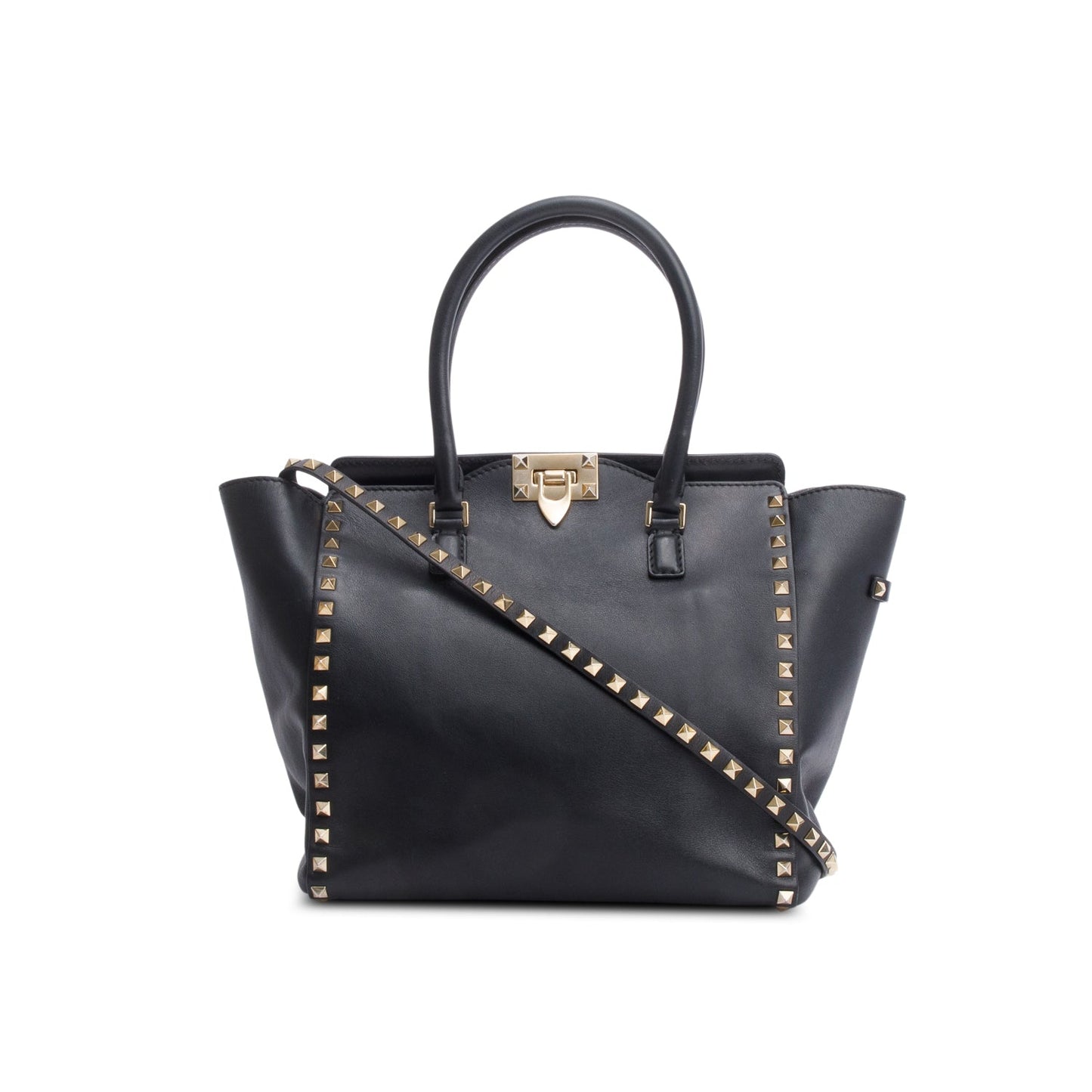 Valentino Black Calfskin Leather Medium Rockstud Tote Bag