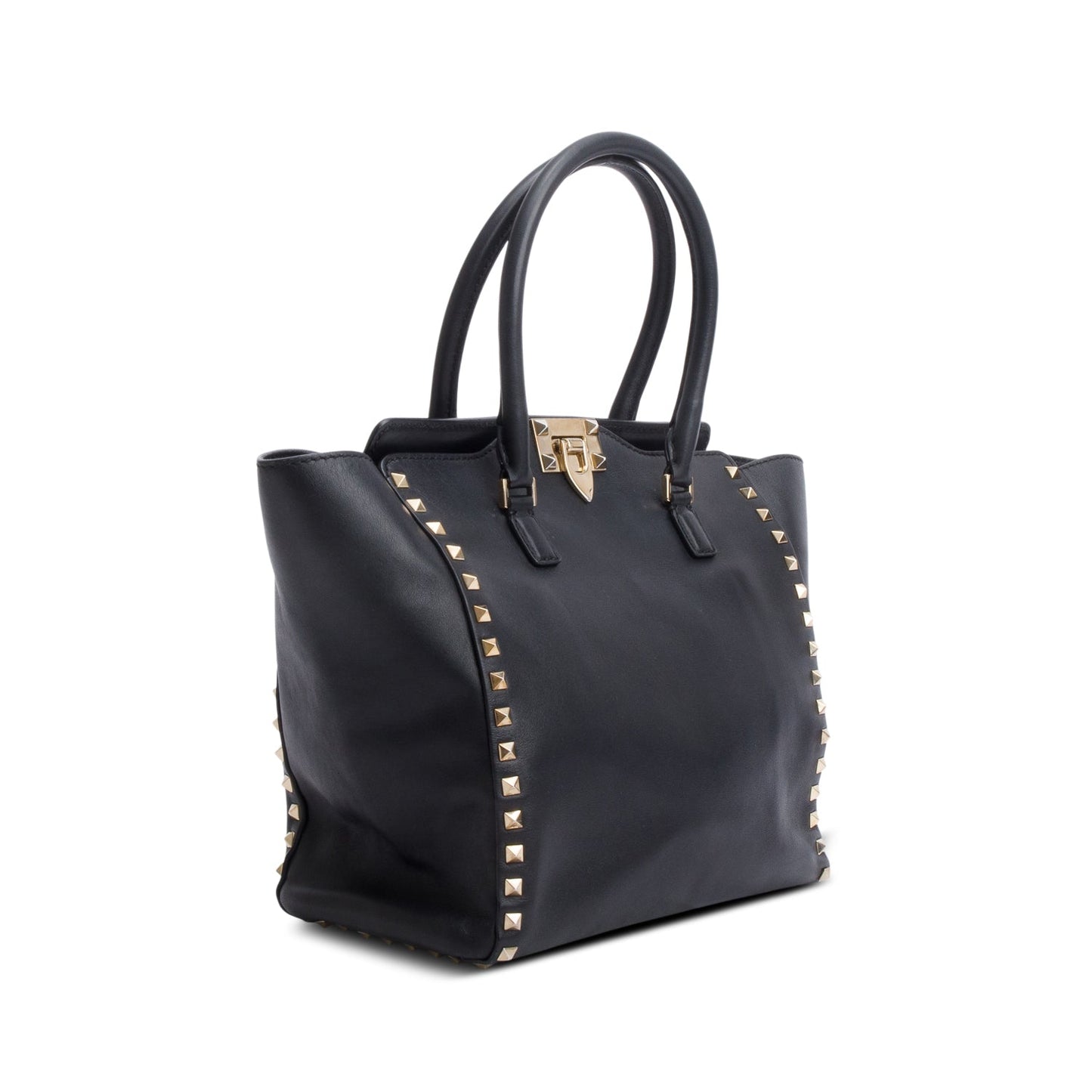 Valentino Black Calfskin Leather Medium Rockstud Tote Bag