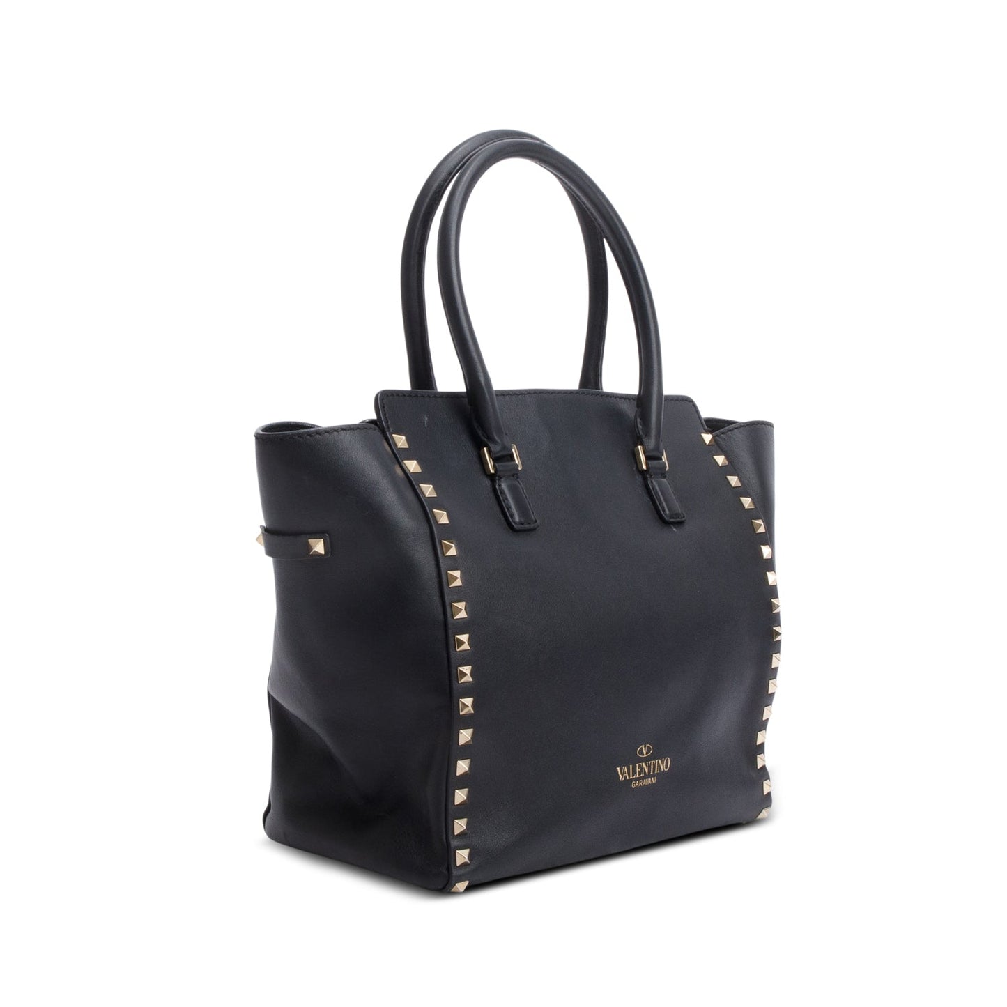 Valentino Black Calfskin Leather Medium Rockstud Tote Bag