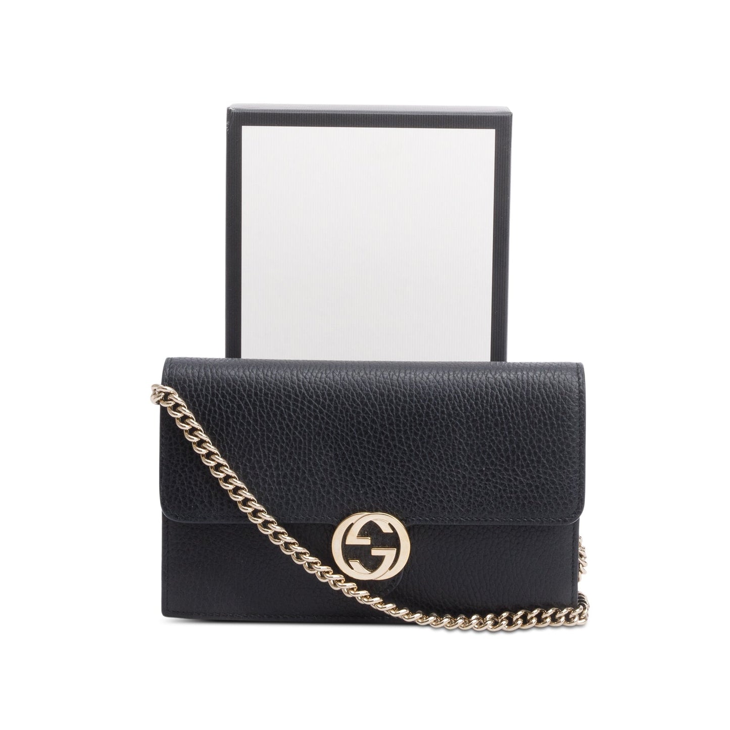 Gucci Black Leather Interlocking G Wallet on Chain