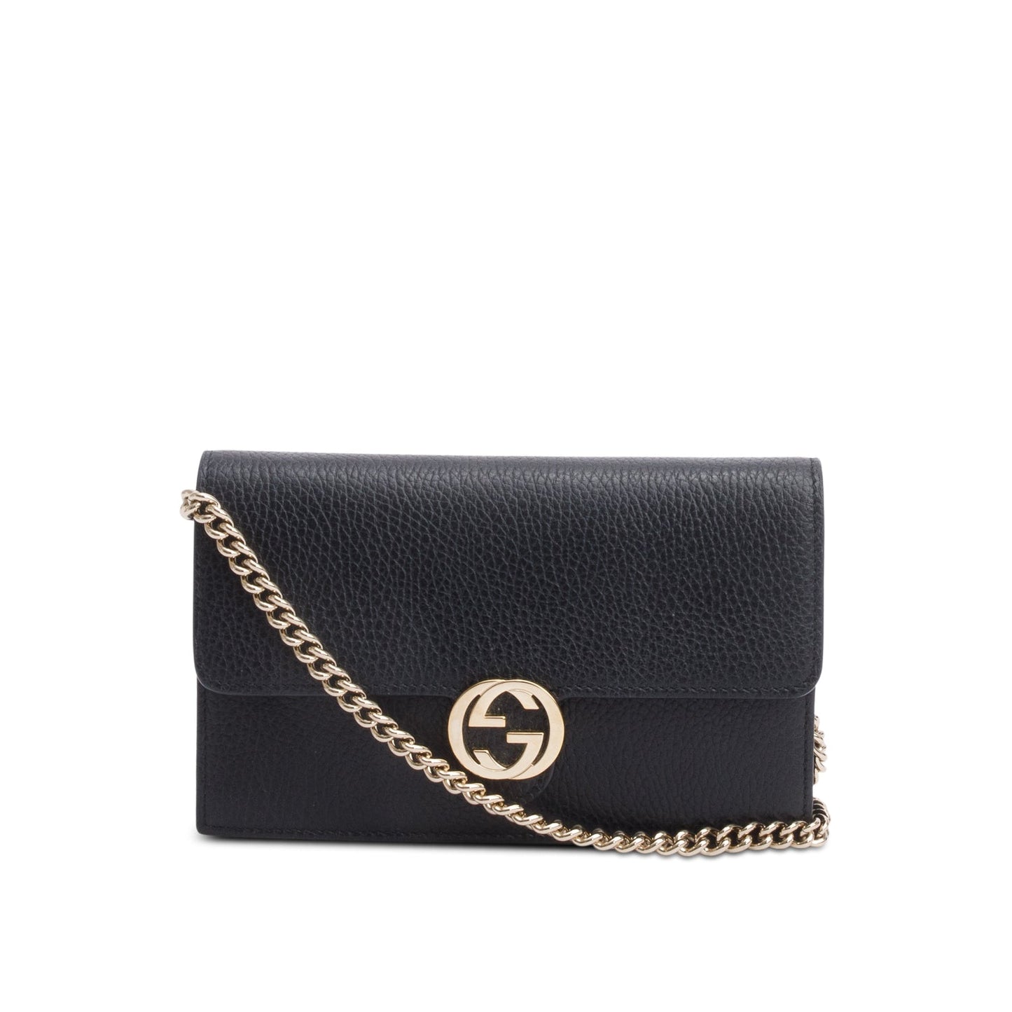 Gucci Black Leather Interlocking G Wallet on Chain