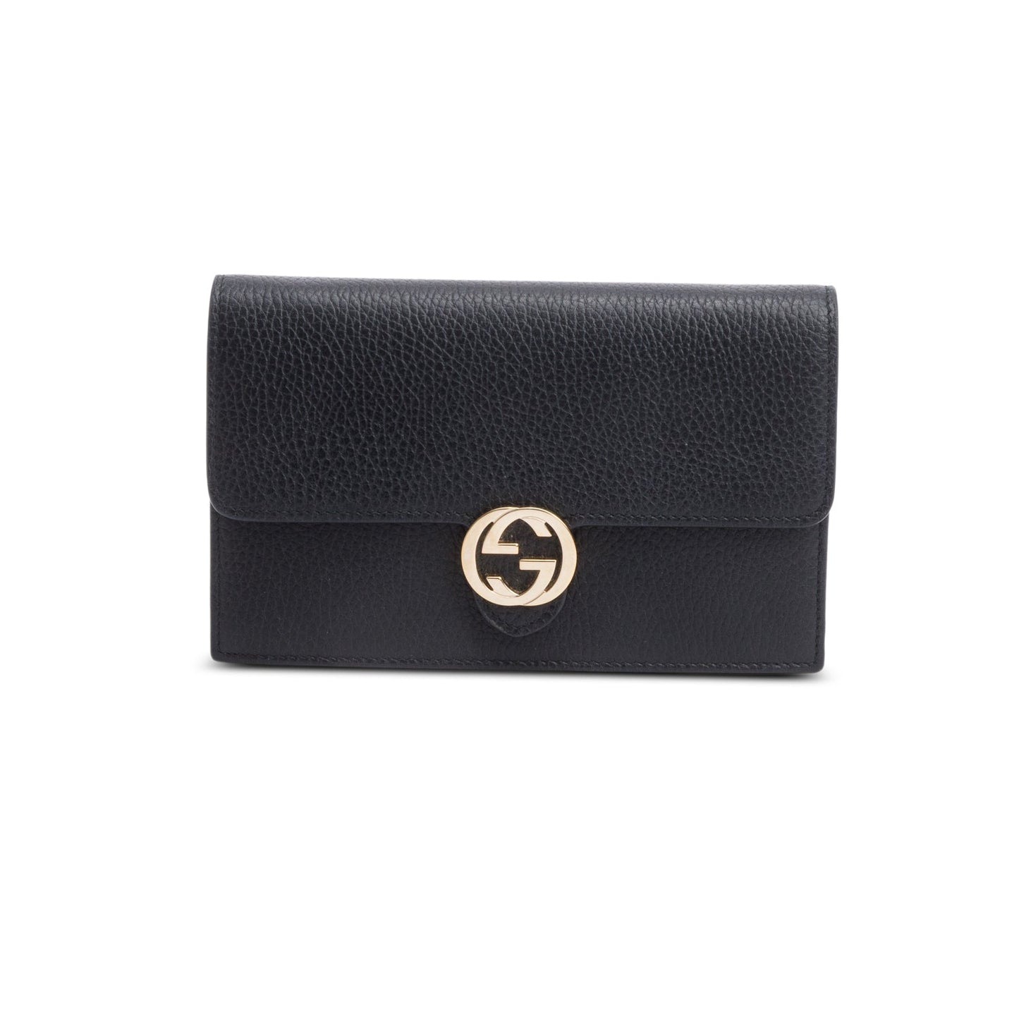 Gucci Black Leather Interlocking G Wallet on Chain