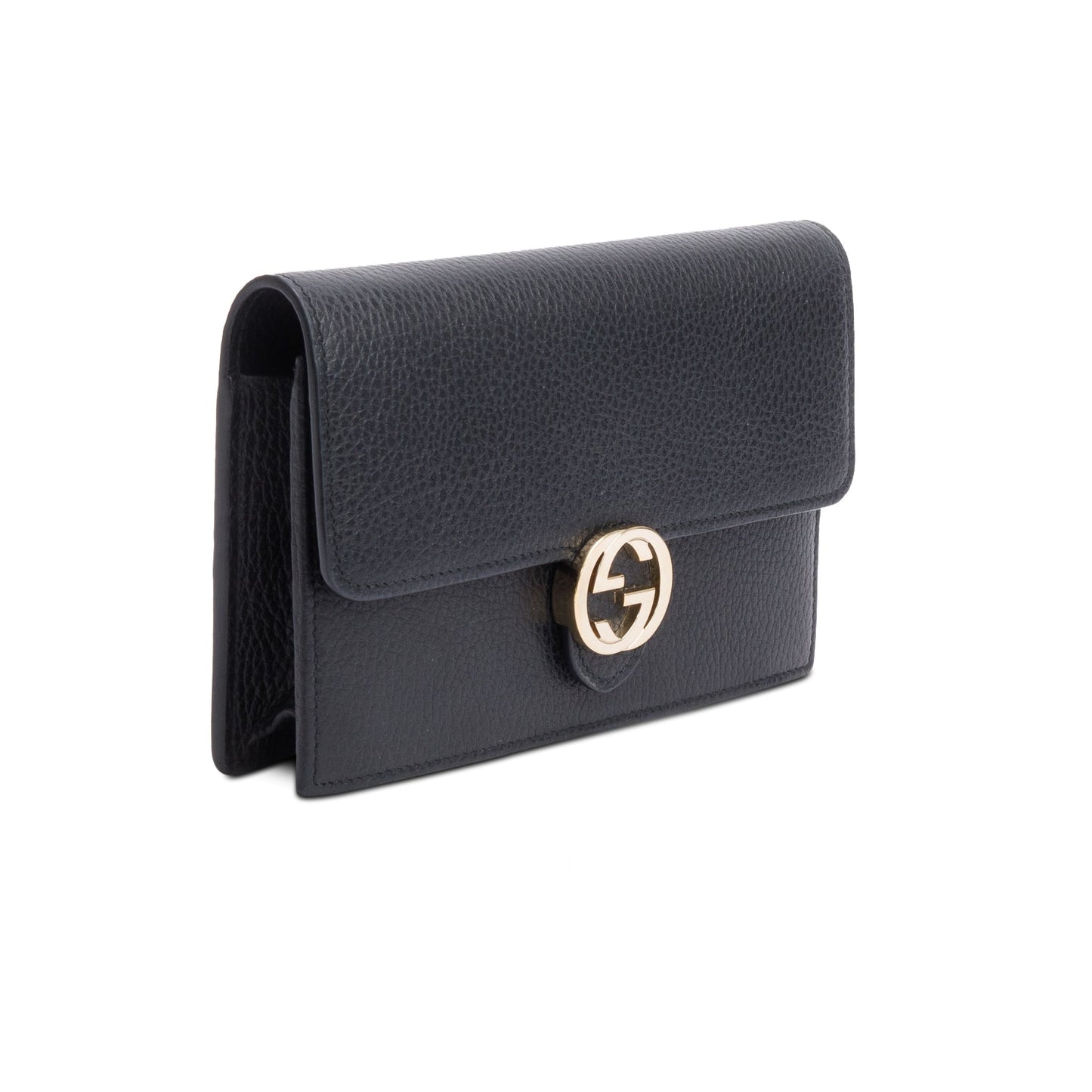 Gucci Black Leather Interlocking G Wallet on Chain